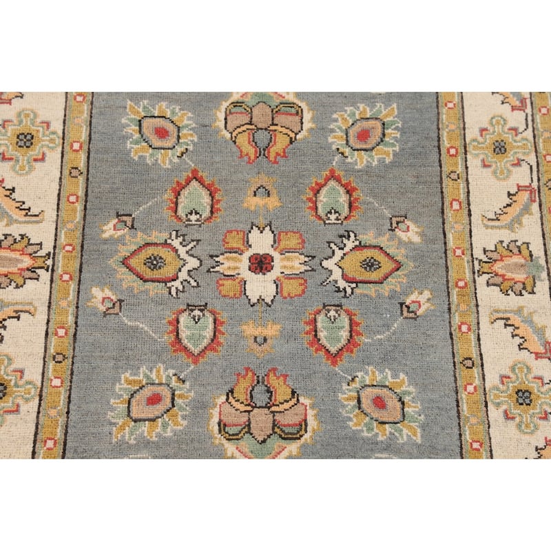 Floral Gray Oushak Accent Rug Handmade Wool Carpet - 3'2" x 4'11"