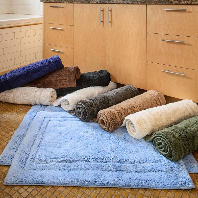 Superior Cotton Solid Non-slip Backing 2-Piece Bath Rug Set