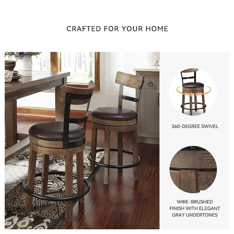 Signature Design by Ashley Sircar Light Brown Swivel Counter Height Bar Stool