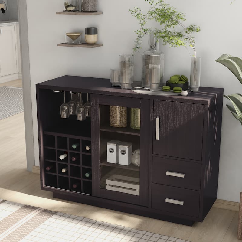 Furniture of America Modern Wooden Dining Buffet with Storage Shelves and Drawers, Kitchen Sideboard Organizer for Dining Room