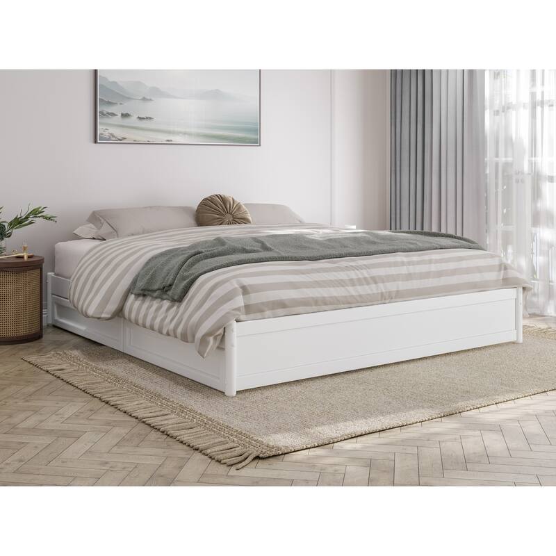 Barcelona Panel Platform Bed with Storage Drawers - White - King