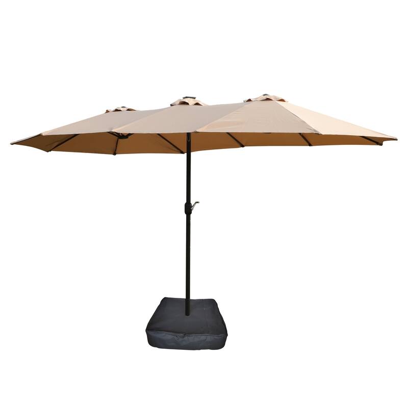 Large Double Sided Rectangular Outdoor Umbrella 2 Floor Patio Market Parasol with Light and Base, for Garden and Outdoors