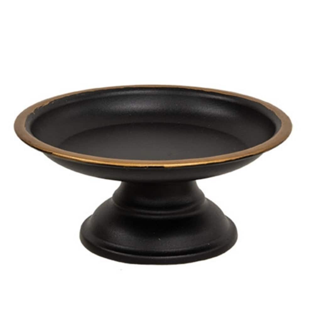 Distressed Black & Gold Metal Candle Pedestal Stand - 6.50" x 6.50" x 3"