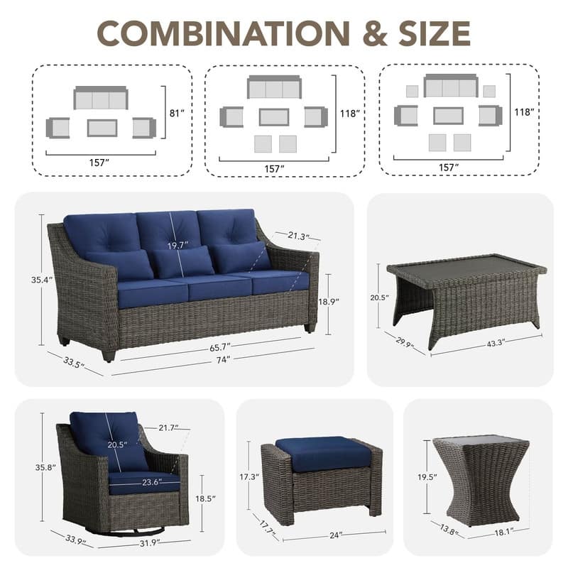 Murphy Outdoor Wicker Patio Outdoor Sofa Swivel Chair Coffee Table