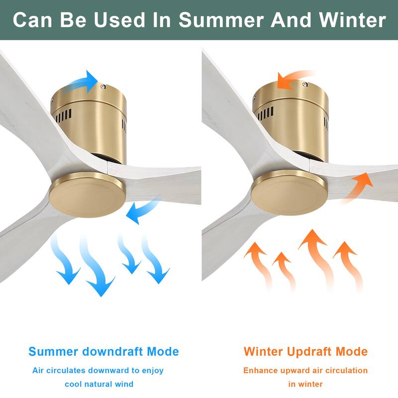 Sofucor 52 Inch Solid Wood Flush Mount Indoor Ceiling Fan without Light,Remote Control,Retractable Blades,Smart Optional