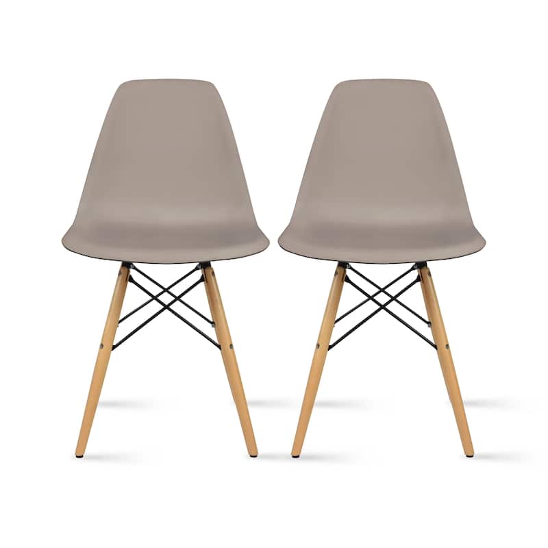 Plastic Eiffel Chairs Solid Wood Legs Molded Modern Armless Side Dining For Kitchen Work Office - Taupe Gray