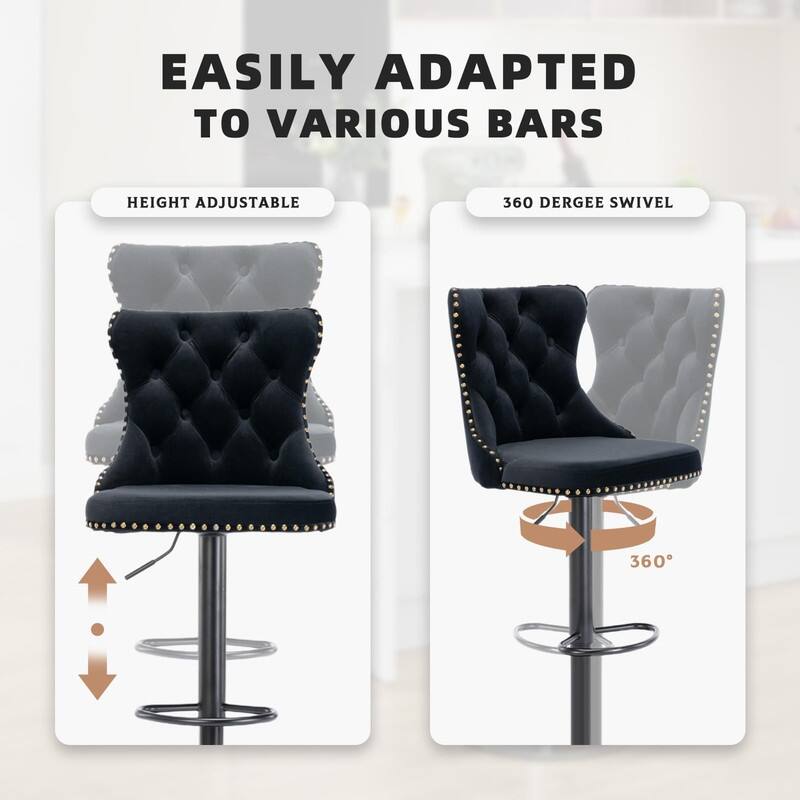 Velvet Upholstered Nailheads Tufted Swivel Bar Stools (Set of 2)