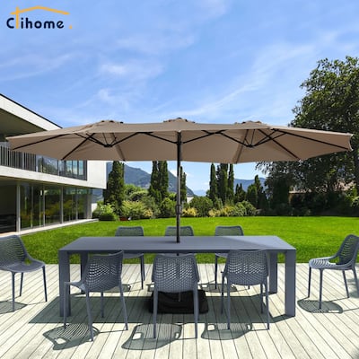 Clihome 15 Ft Umbrella Outdoor Rectangular Crank Market Umbrella with Base
