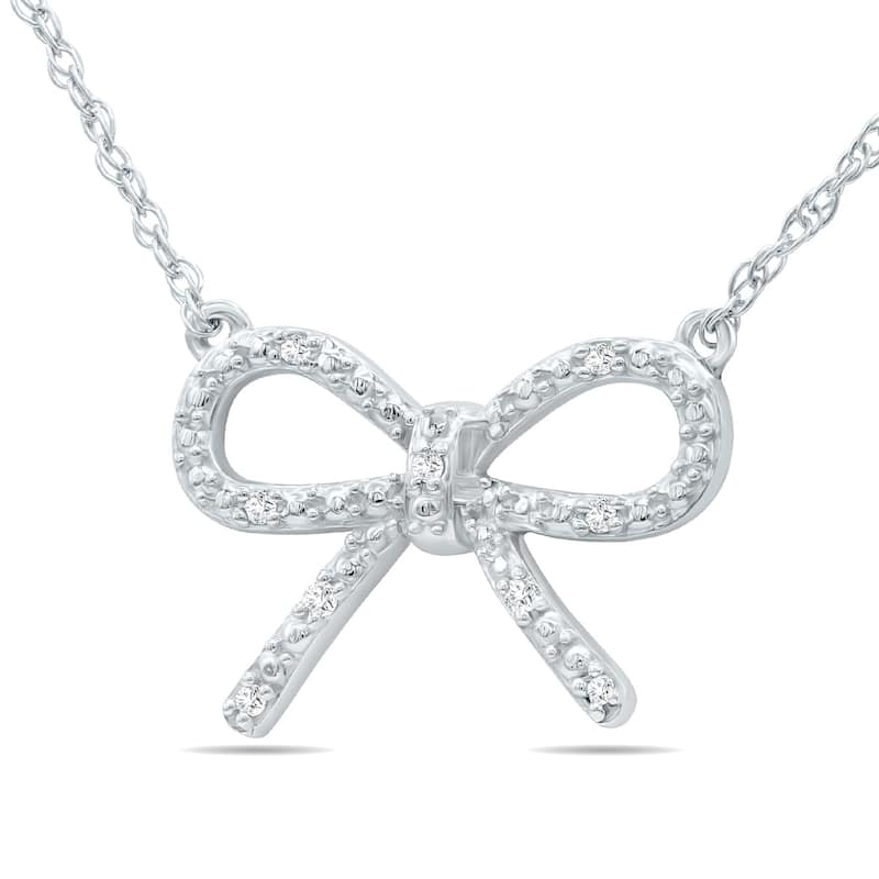Marquee Ribbon Bow Knot Diamond Pendant in .925 Sterling Silver
