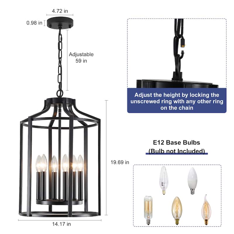 6-Light Dimmable Lantern Chandelier - Matte Black