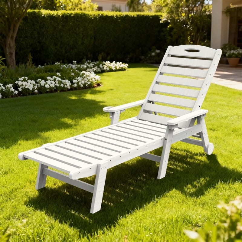 Domi Patio Lounge Chair Outdoor, HDPE Outdoor Chaise Lounge with Reclining Backrest, Pool Lounger Chair for Outside, Poolside