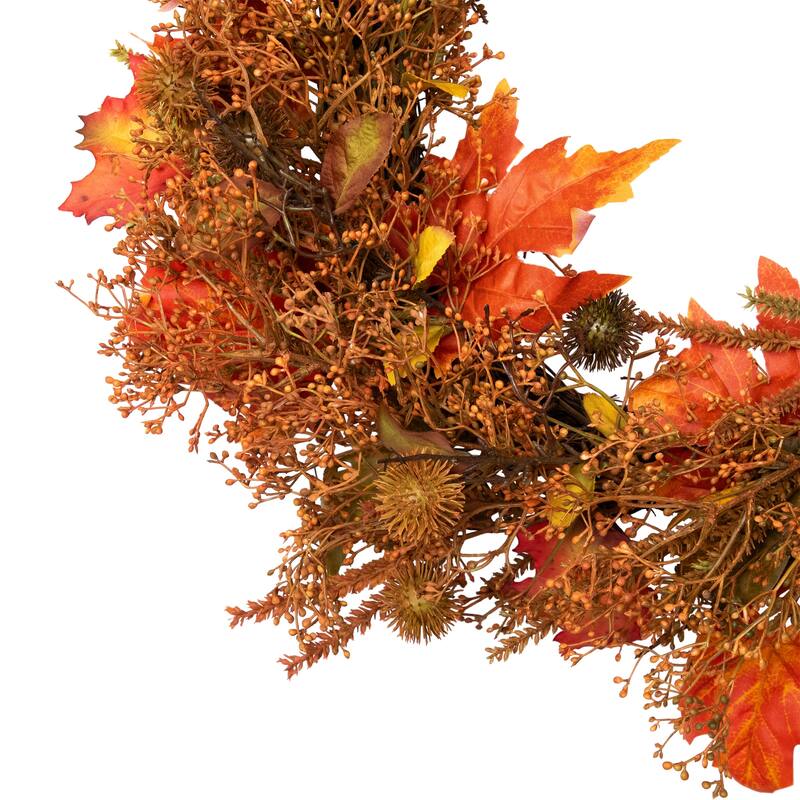 24" Autumn Harvest Maple Leaf with Berries Artificial Wreath; Unlit