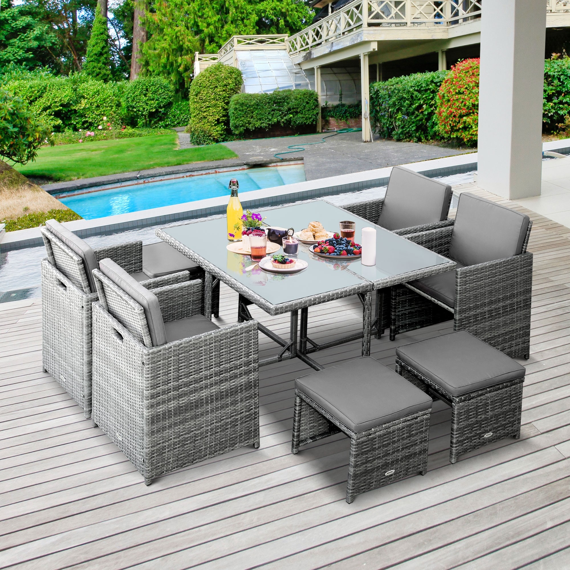 Outsunny 9 piece outdoor rattan wicker new arrivals dining table and chairs patio furniture set