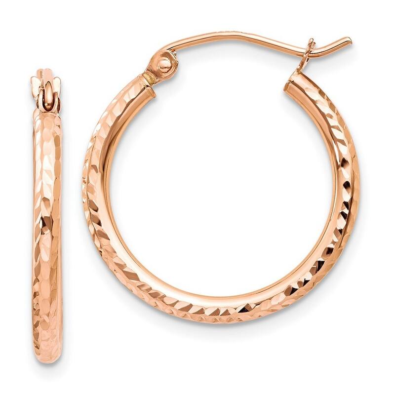 Curata 14k Rose Gold Sparkle Cut Polished Hoop Earrings - 20x20mm