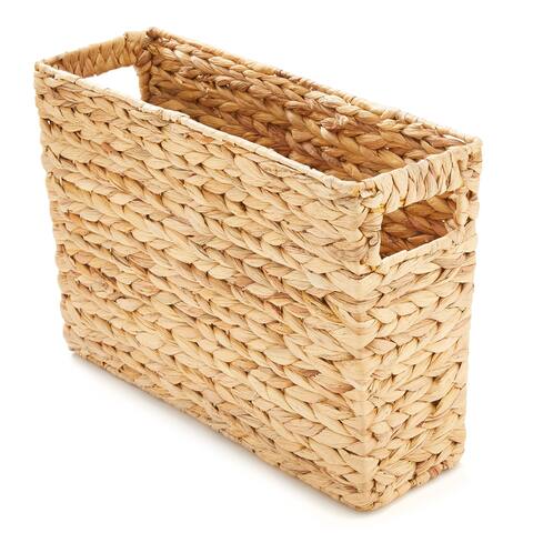 Americanflat Hand Woven Water Hyacinth Basket in Natural with Handles and Durable Metal - 15" x 5" x 10"