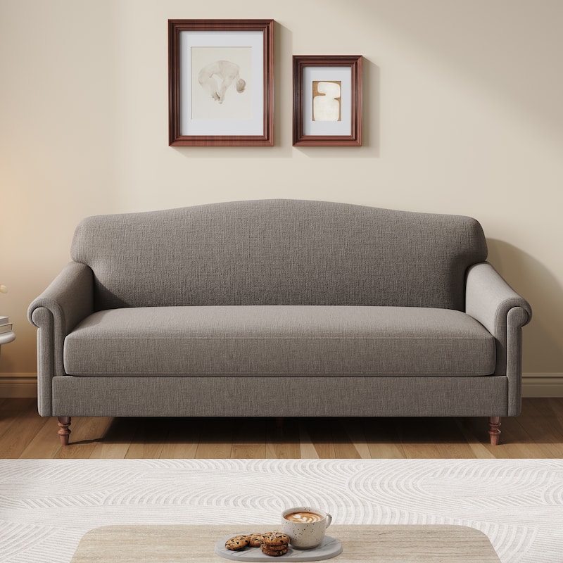 Modern Loveseat Sofa 77.5" 2-seater Couch Upholstered Loveseat with Rolled Arms for Living Room,Reading Corner and Small Spaces - Brown