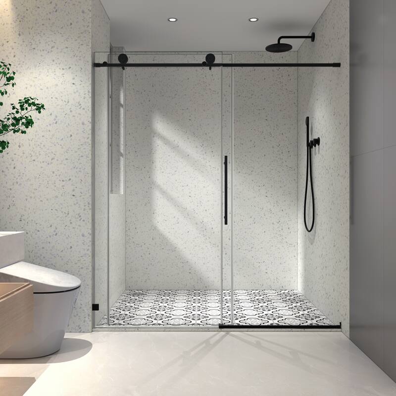 Frameless one fixed and one shifted Shower Door - Black