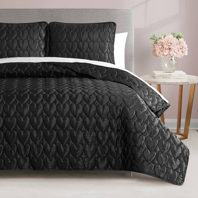 Juicy Couture Satin Heart Stitched Quilt Sets