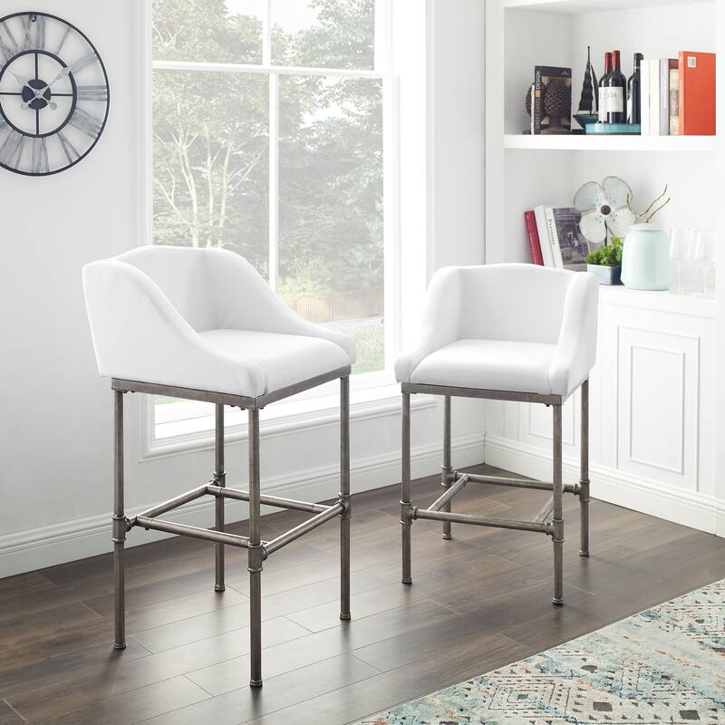 Hillsdale Dillon Metal Upholstered Non-Swivel Stool - White and Silver - Bar Height