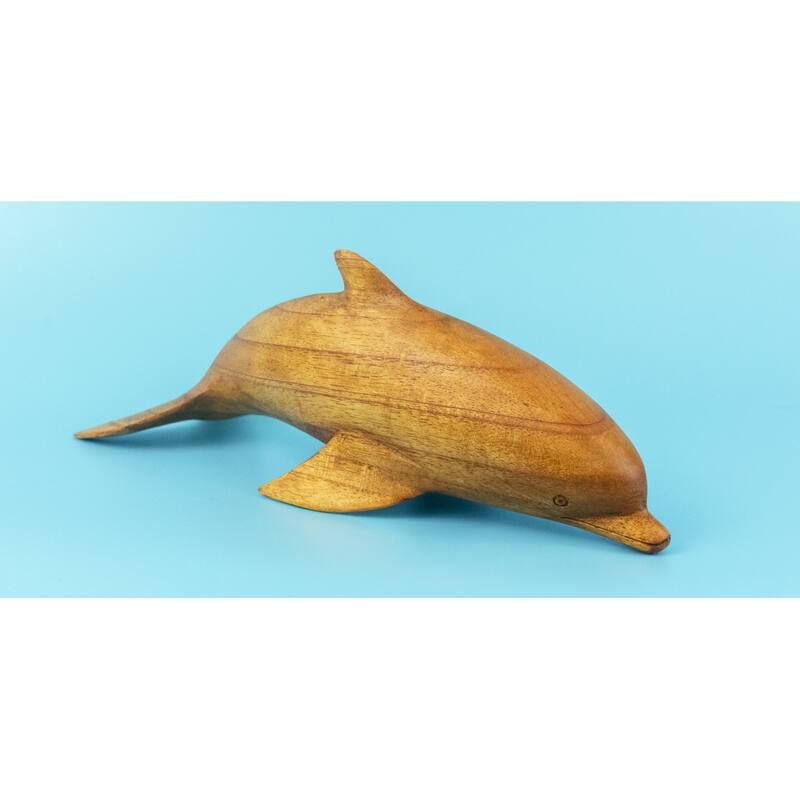 Wooden Hand Carved Dolphin Statue Sculpture Wood Home Decor Accent Figurine Handcrafted Handmade Seaside Tropical Nautical