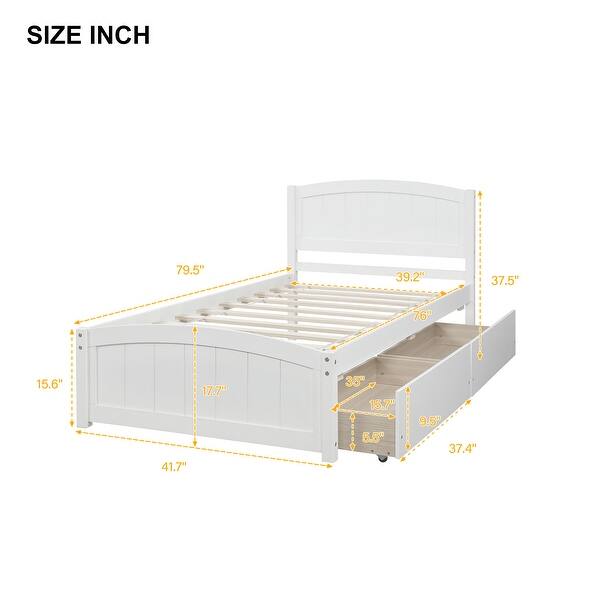 dimension image slide 1 of 2, Twin Size Platform Bed With Two Drawers, Gray