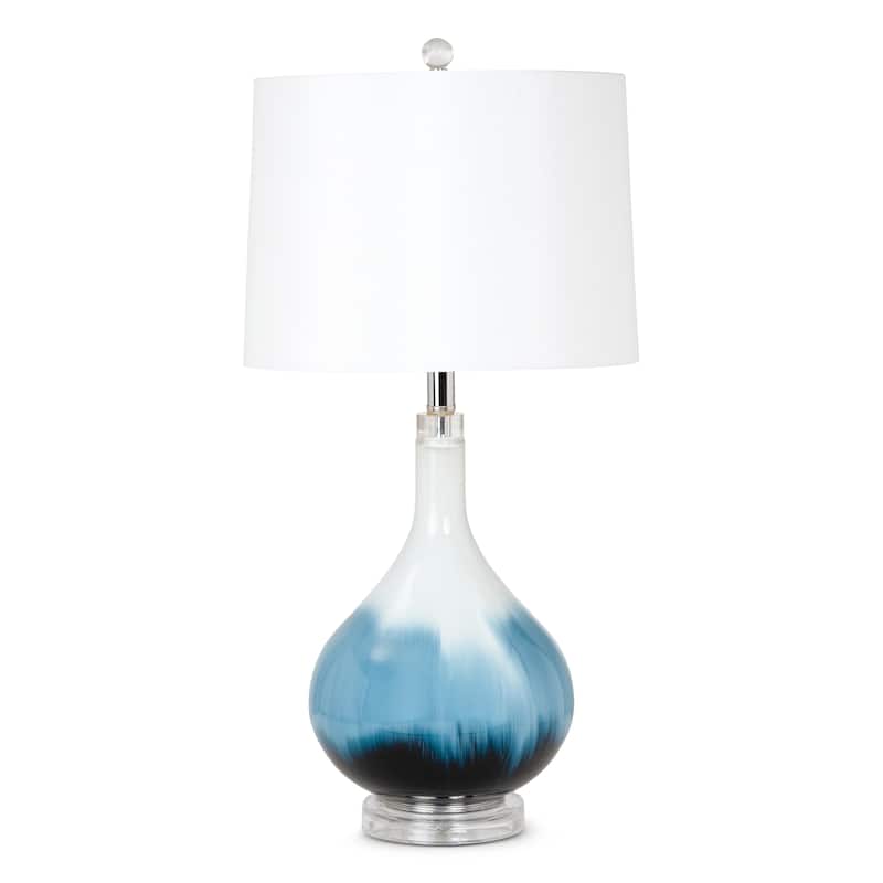 Lux Lighting Ombre 28" Stunning Blue Tone Glass Table Lamps with Linen Shade (Set of 2) 3-Way Switch