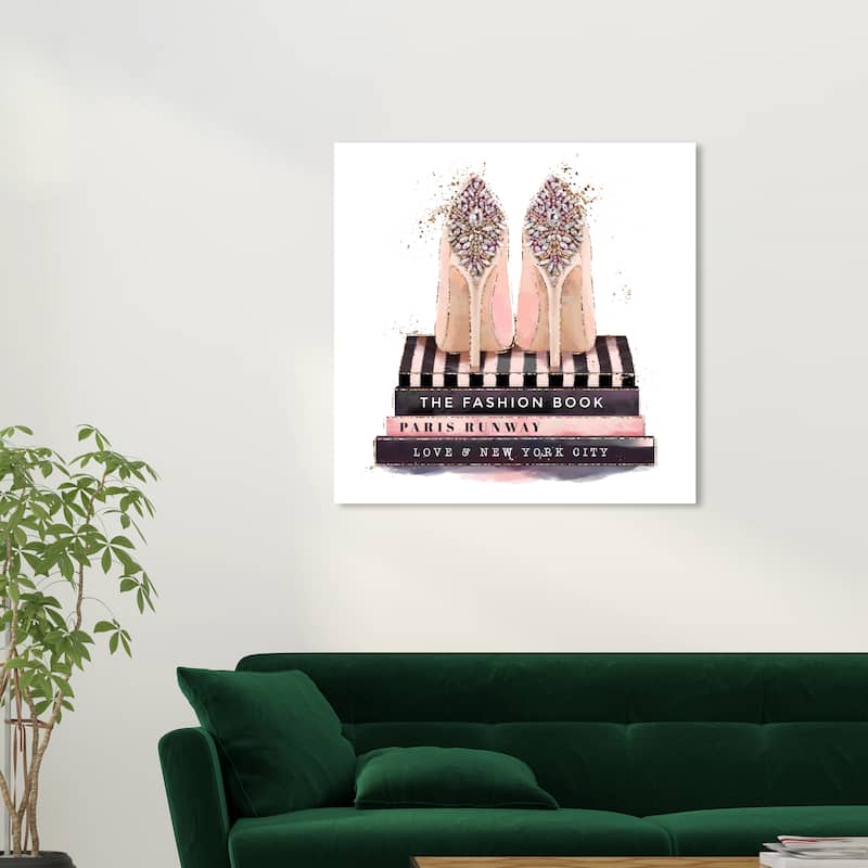 Wynwood Studio Fashion and Glam Fashion Books and Treasured Shoes Pink and Glam Wall Art Canvas Print - 30 x 30