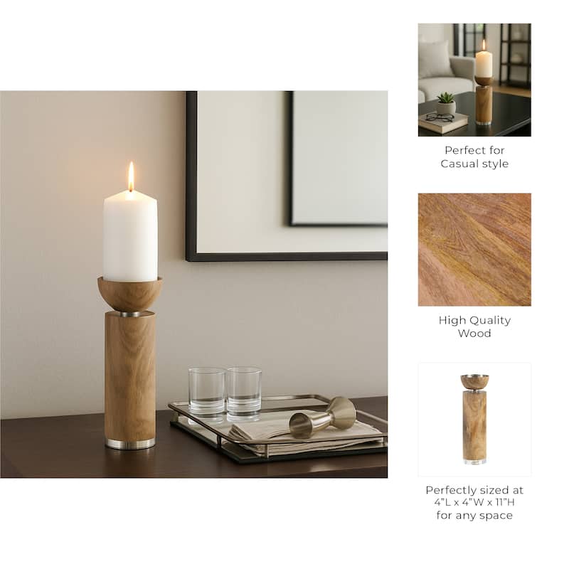 Wood Taper Candle Holder Acrylic Detail - Brown
