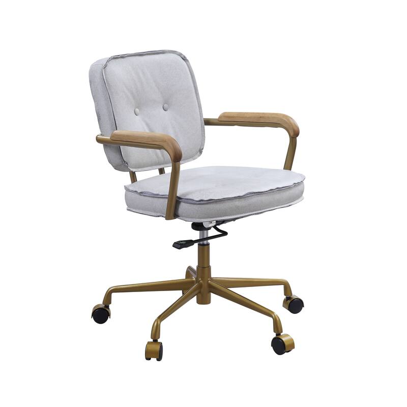 Vintage Leather Office Chair, Swivel Desk Chair with Wheels and Arms, Height Adjustable Upholstered Rolling Stool - N/A