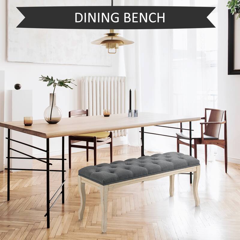 HOMCOM 43" Upholstered Entryway Bench, Linen Fabric Ottoman Stool