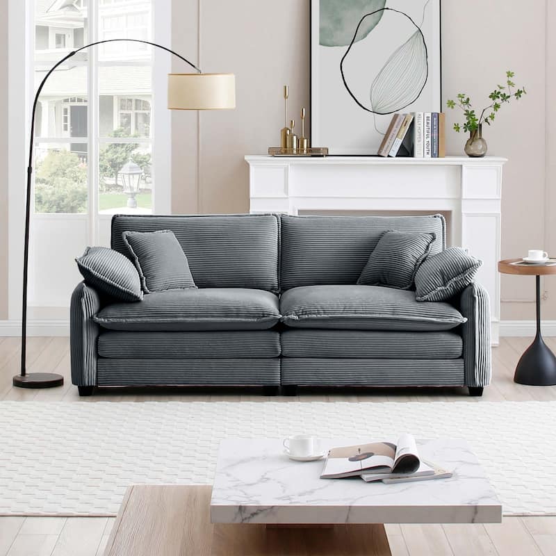 Oversize Loveseat, 81'' 2 Seater Corduroy Couch with 4 Pillows and Removable Armrests, Modern Love Seat for Living Room, Office - Grey