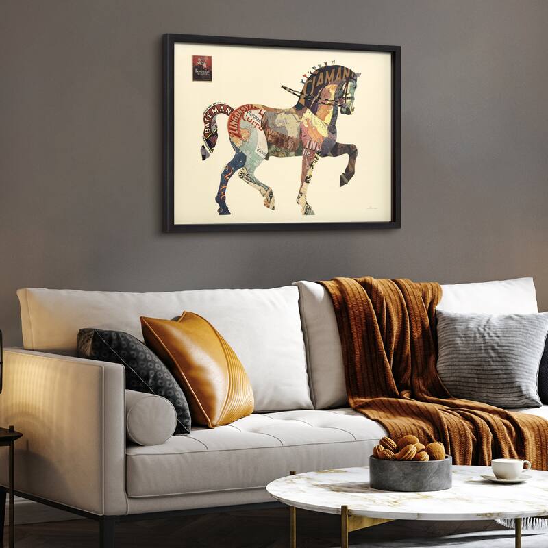 Empire Art "Carousel Horse" Alex Zeng's dimensional collage, under glass & a black shadow box frame