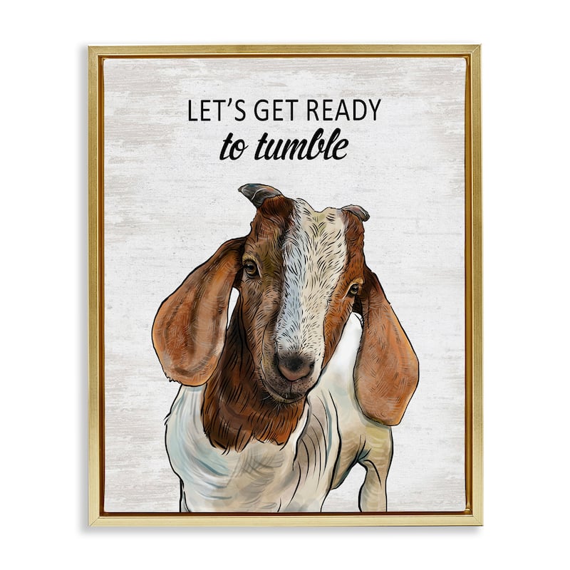 Stupell Ready To Tumble Laundry Goat Framed Floater Canvas Wall Art Design By Lettered and Lined - 25 x 31 - Gold