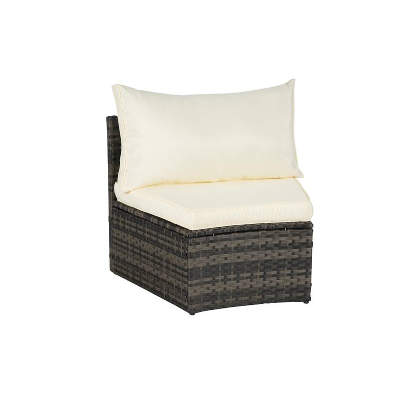 11-Piece Outdoor Half-Round Modular Sectional Sofa Set with Tempered Glass Coffee Table and 4 Side Table