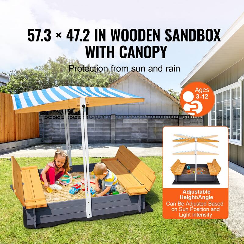 Sandbox with Cover for Outdoor Backyard, Beach, Park, Gift for Boys Girls Ages 3-12