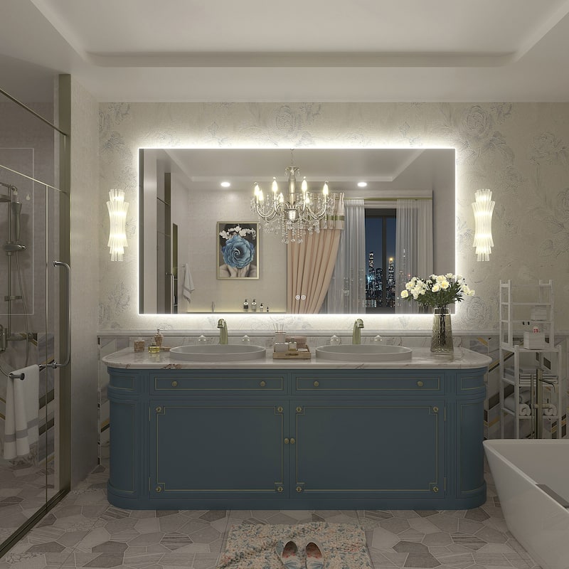 Frameless Anti-Fog 3 Colors Dimmable LED Backlit Wall Bathroom Vanity Mirror