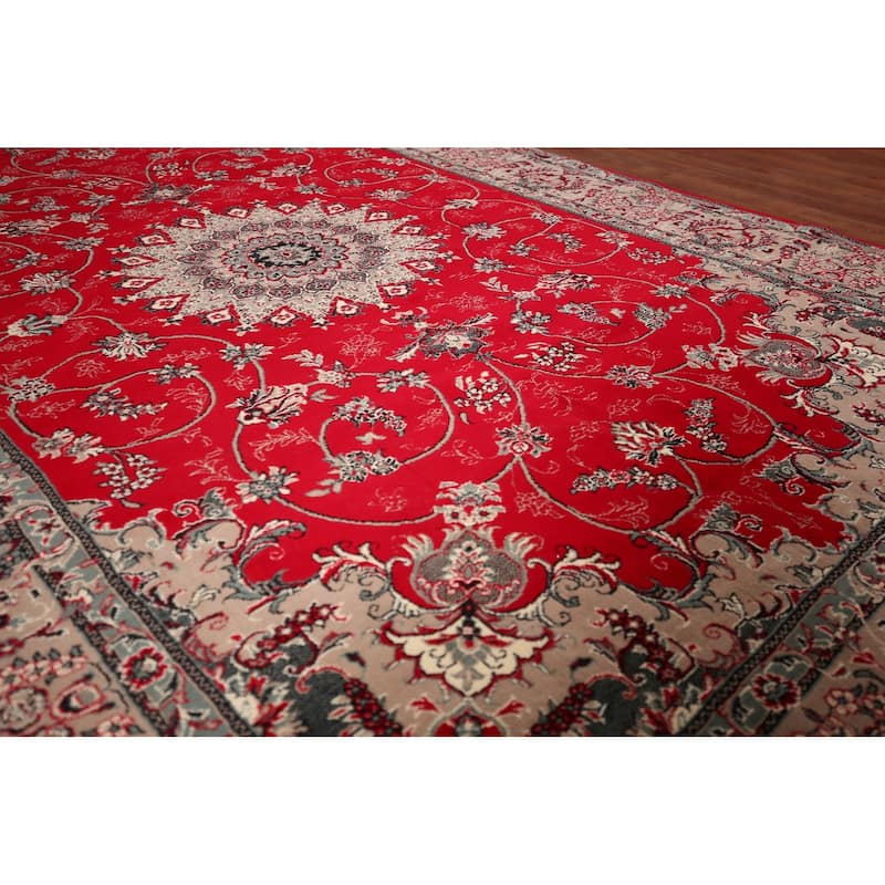 Red Medallion Kashan Turkish Rug Machine-Made Floral Carpet - 6'4" x 9'8"
