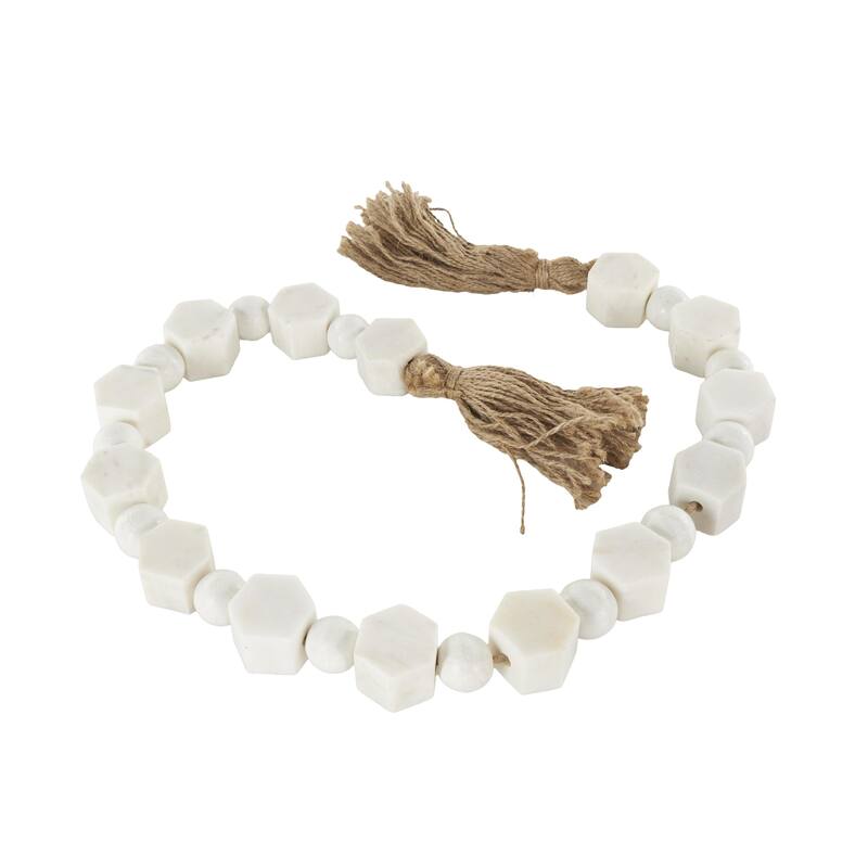 Marble Handmade Hexagon Garland with Tassel with Knotted Brown Jute - White - Roche River Decor
