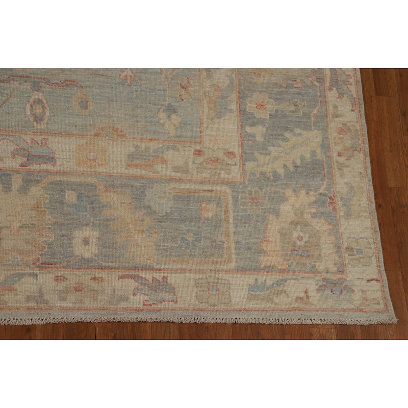 Vegetable Dye Blue Oushak Turkish Large Rug Handmade Wool Carpet - 10'2" x 14'1"
