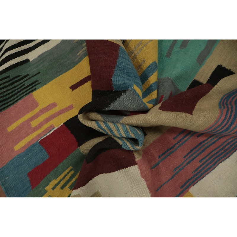Hand Woven Oriental 100% Wool Carpet Southwestern Modern Multi-Colored Kilim Area Rug - 6' 7'' X 5' 3''