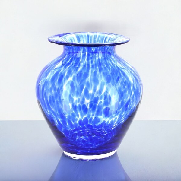 Blue Rose Polish Pottery Hand Blown Trumpet Flare Glass Vase - Bed