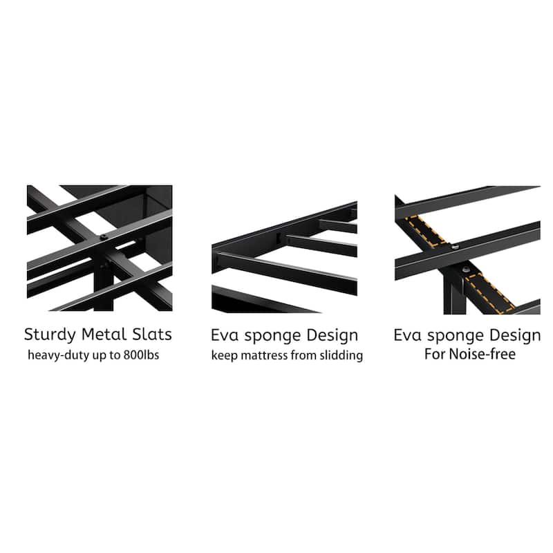 Roomfitters King Metal Platform Bed Frame with 12 Storage Drawers, Illuminated Bookcase Headboard, Charging Station, Black