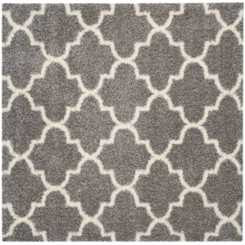 SAFAVIEH Montreal Shag Rosalyn 2-inch Thick Rug - 6'7" Square - Grey/Ivory
