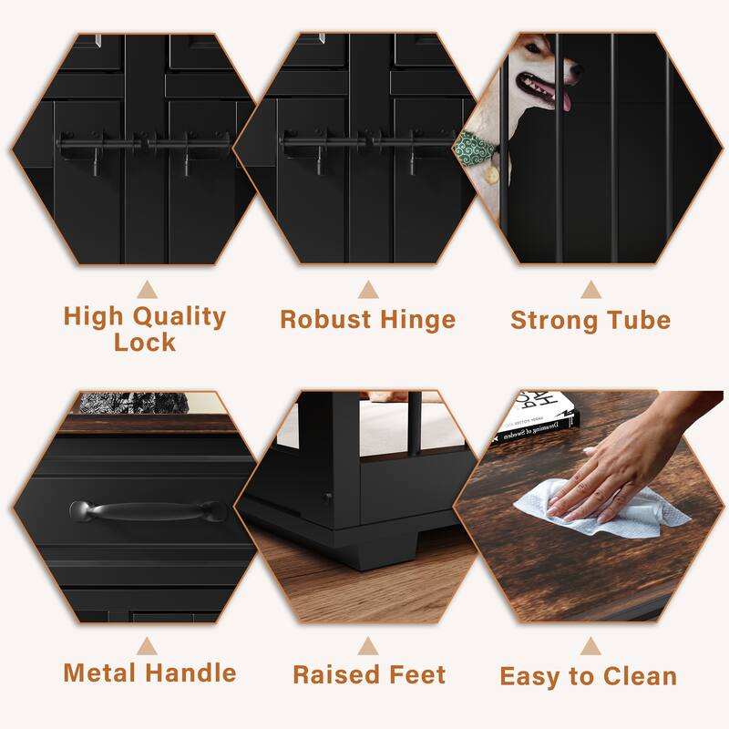 72.4 Inch Wooden Large Furniture Dog Crate with Drawers & Divider