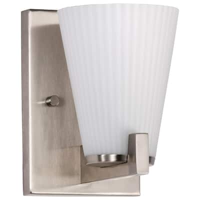 Royale 1 Light Vanity Brushed Nickel Finish Ribbed White Glass - Brushed Nickel