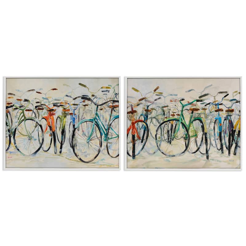 Stupell Dynamic Bicycles on Beige Framed Giclee Art Design By Dusza (Set of 2) - 20 x 16 - White