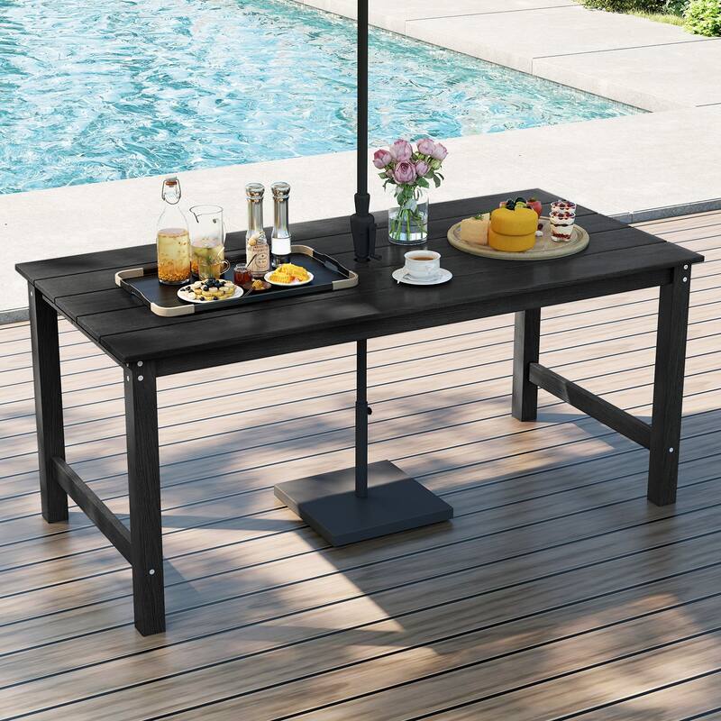 Gymax 3PCS Dining Table Set w/ 2 BenchesPatio HDPE Weather Resistant