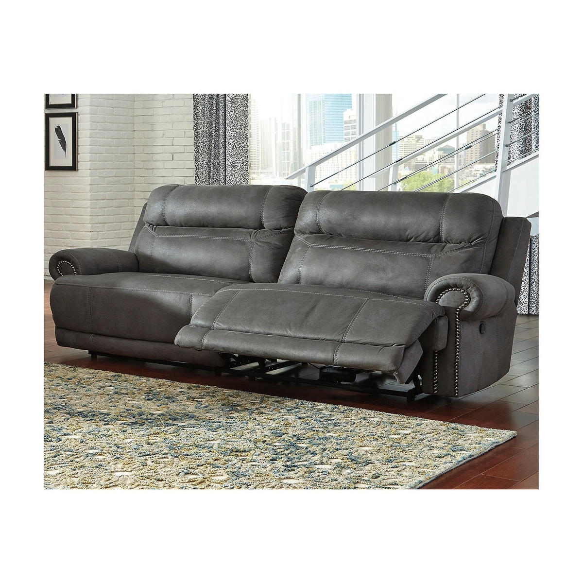 Ashley austere gray on sale reclining sofa