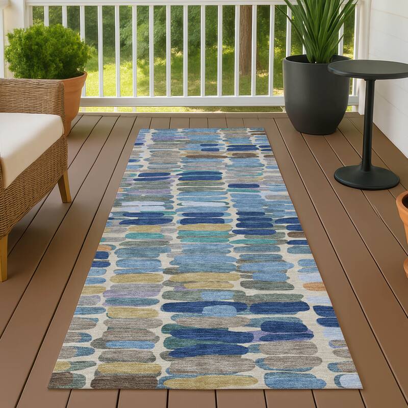 Machine Washable Indoor/ Outdoor Modern Caps Chantille Rug - Denim - 2'3" x 7'6"