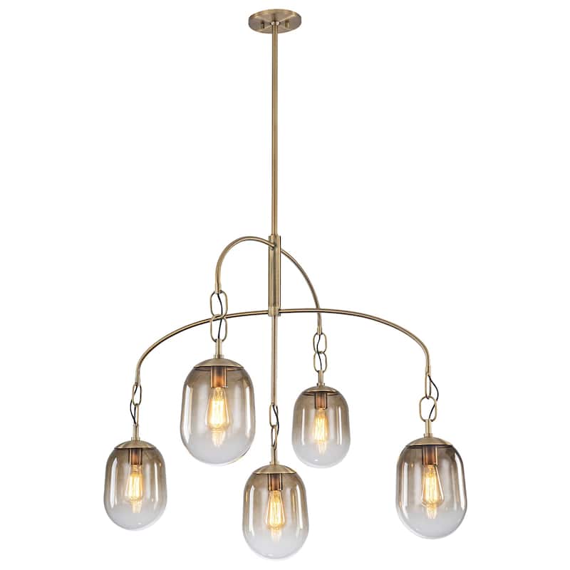 Modern Gold Chandelier Gradient Glass Shades 2-Tier Curved Arm